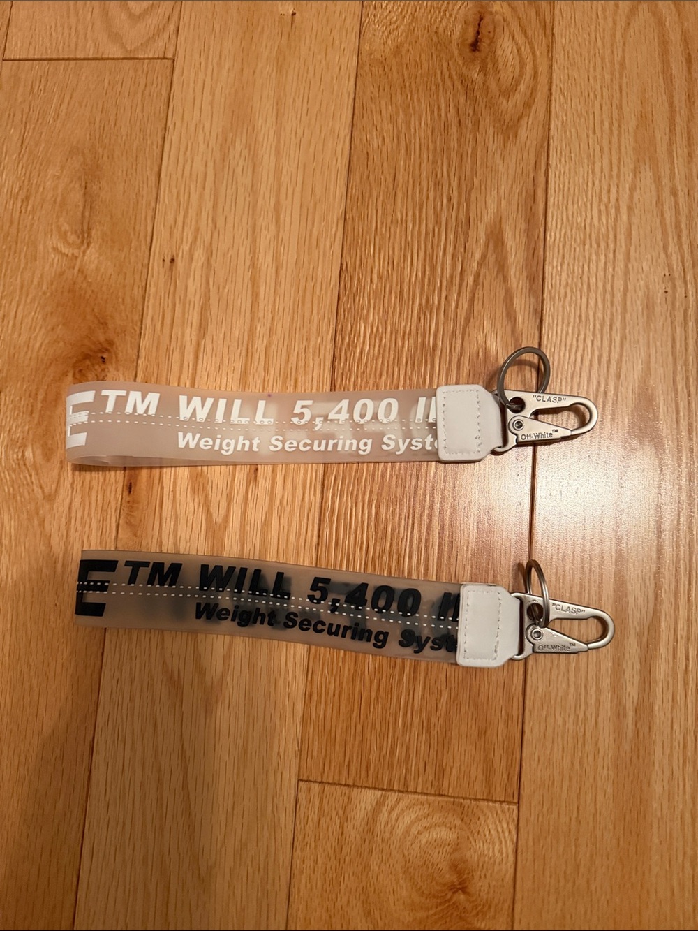OFF WHITE Transparent Keychain Strap with Silver Hardware - White/Black Text